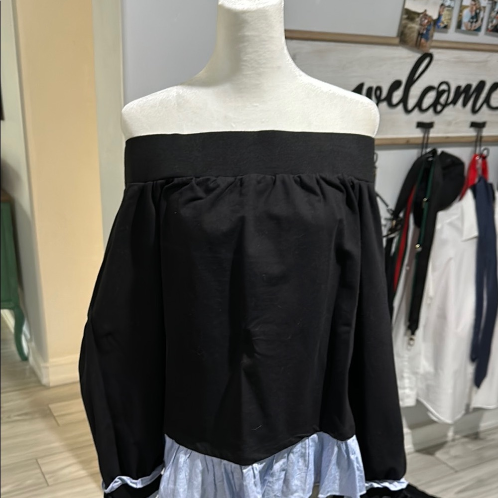 Off-Shoulder Black and Blue Top